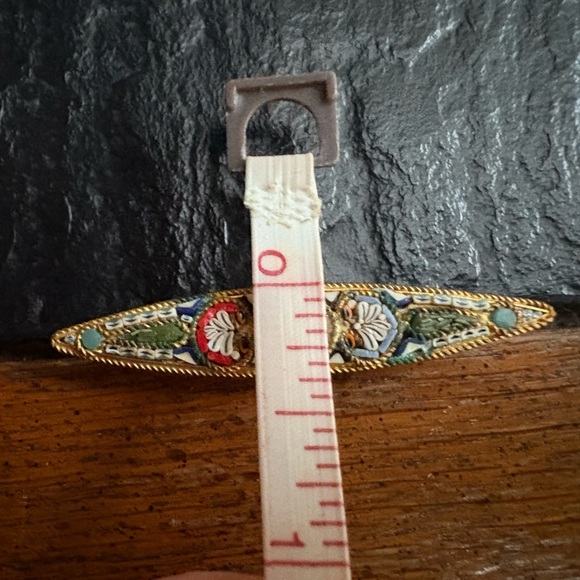 Brooch Vintage Italian Elegant Detailed Micro Mosaic Textured Gold Multicolored - Picture 6 of 7